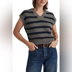 Madewell Waffle-Knit Sweater Vest in grey navy women’s size XL